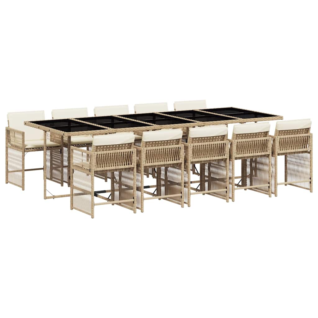 11-tlg. Garten-Essgruppe mit Kissen Beige Poly Rattan