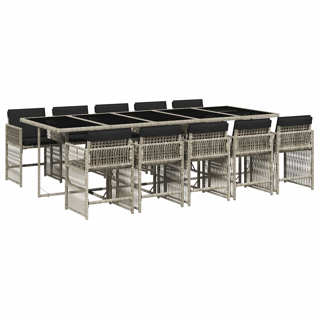 11-tlg. Garten-Essgruppe mit Kissen Hellgrau Poly Rattan