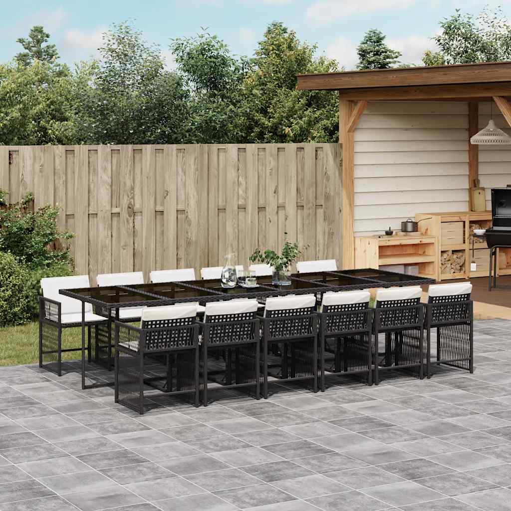 13-tlg. Garten-Essgruppe mit Kissen Schwarz Poly Rattan