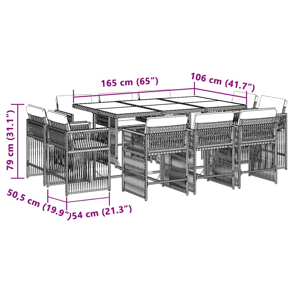 11-tlg. Garten-Essgruppe mit Kissen Beigemischung Poly Rattan