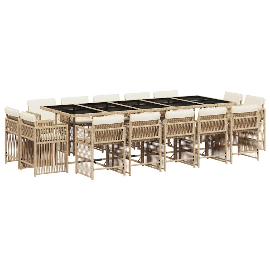 15-tlg. Garten-Essgruppe mit Kissen Beige Poly Rattan