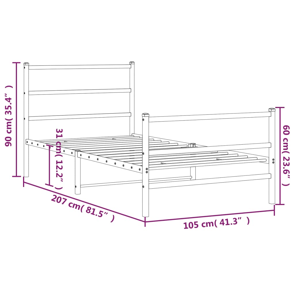 Bettgestell mit Kopf- und Fußteil Metall Schwarz 100x200 cm