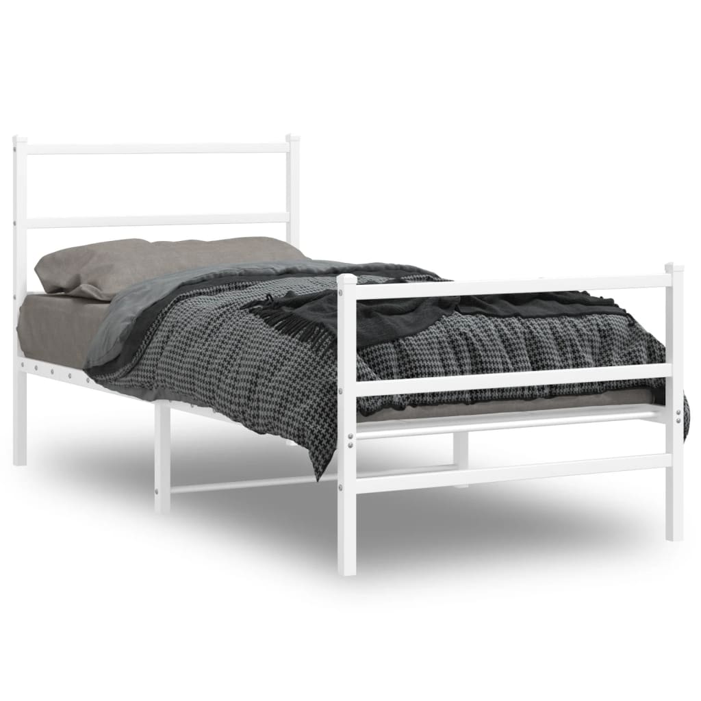 Bettgestell mit Kopf- und Fußteil Metall Weiß 90x190 cm