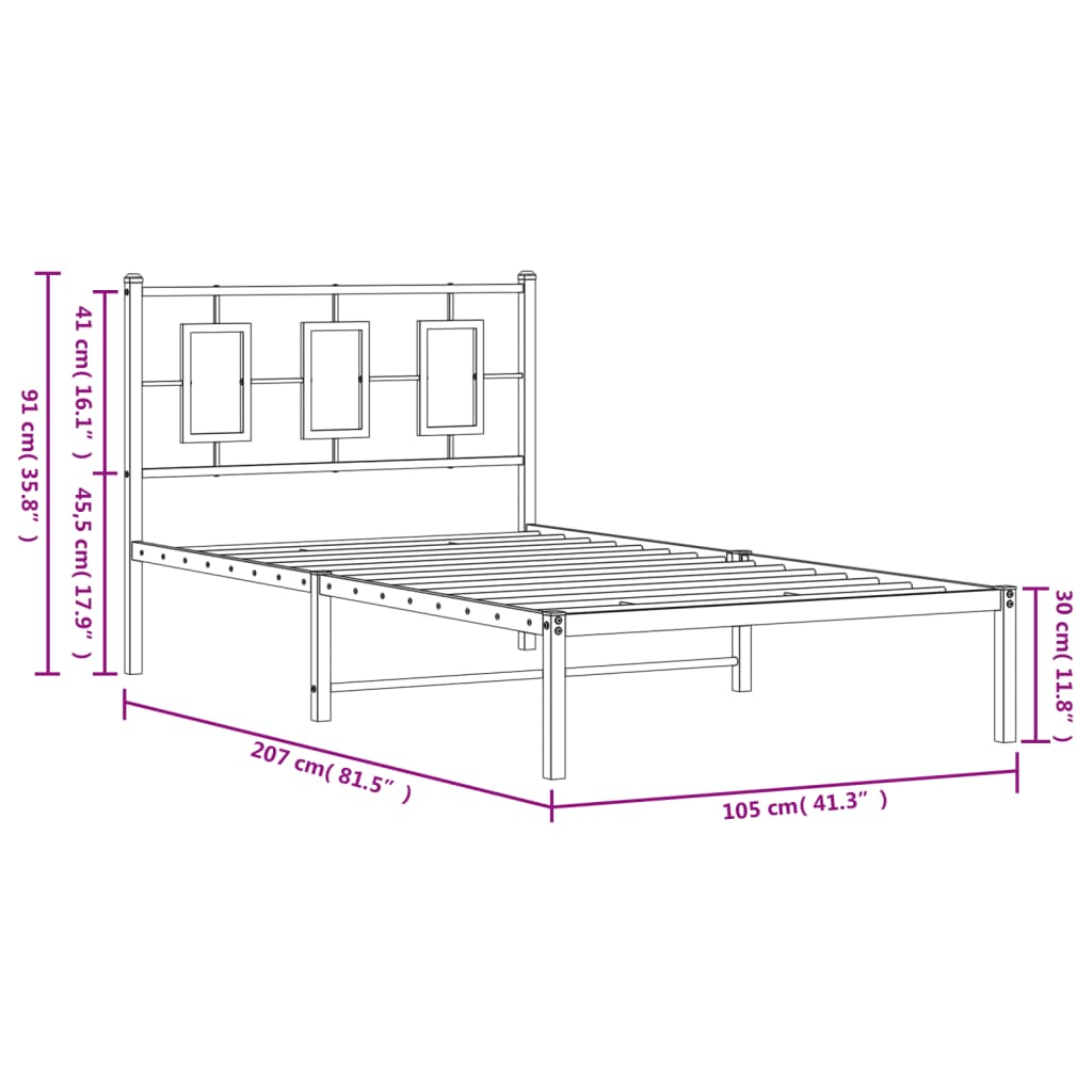 Bettgestell mit Kopfteil Metall Schwarz 100x200 cm