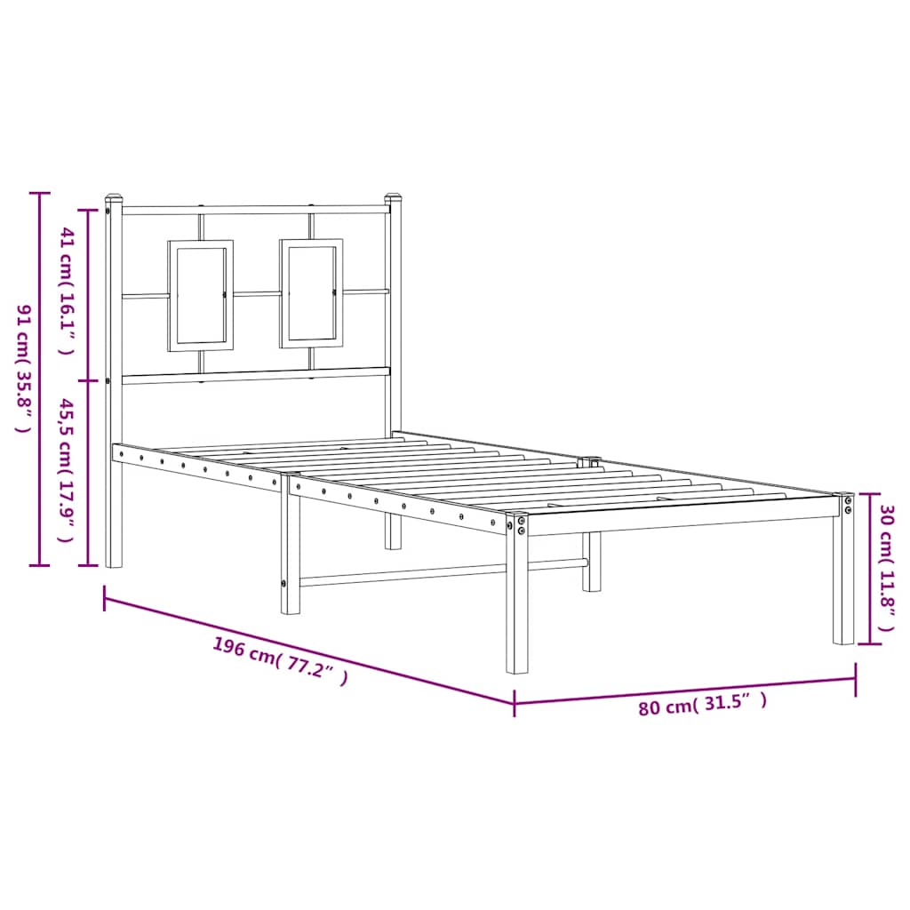 Metallbett ohne Matratze mit Kopfteil Weiß 75x190 cm