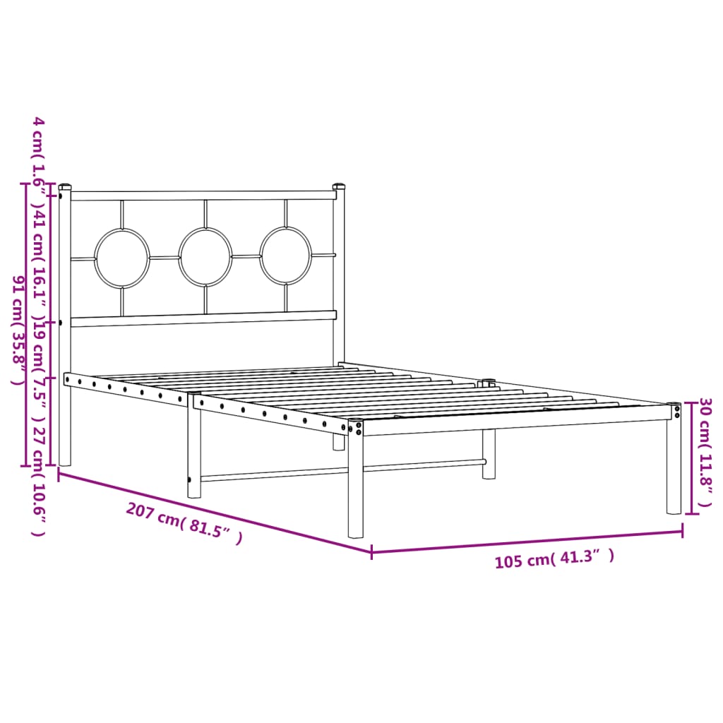 Bettgestell mit Kopfteil Metall Schwarz 100x200 cm