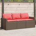 Gartensofa mit Kissen 3-Sitzer Braun Poly Rattan