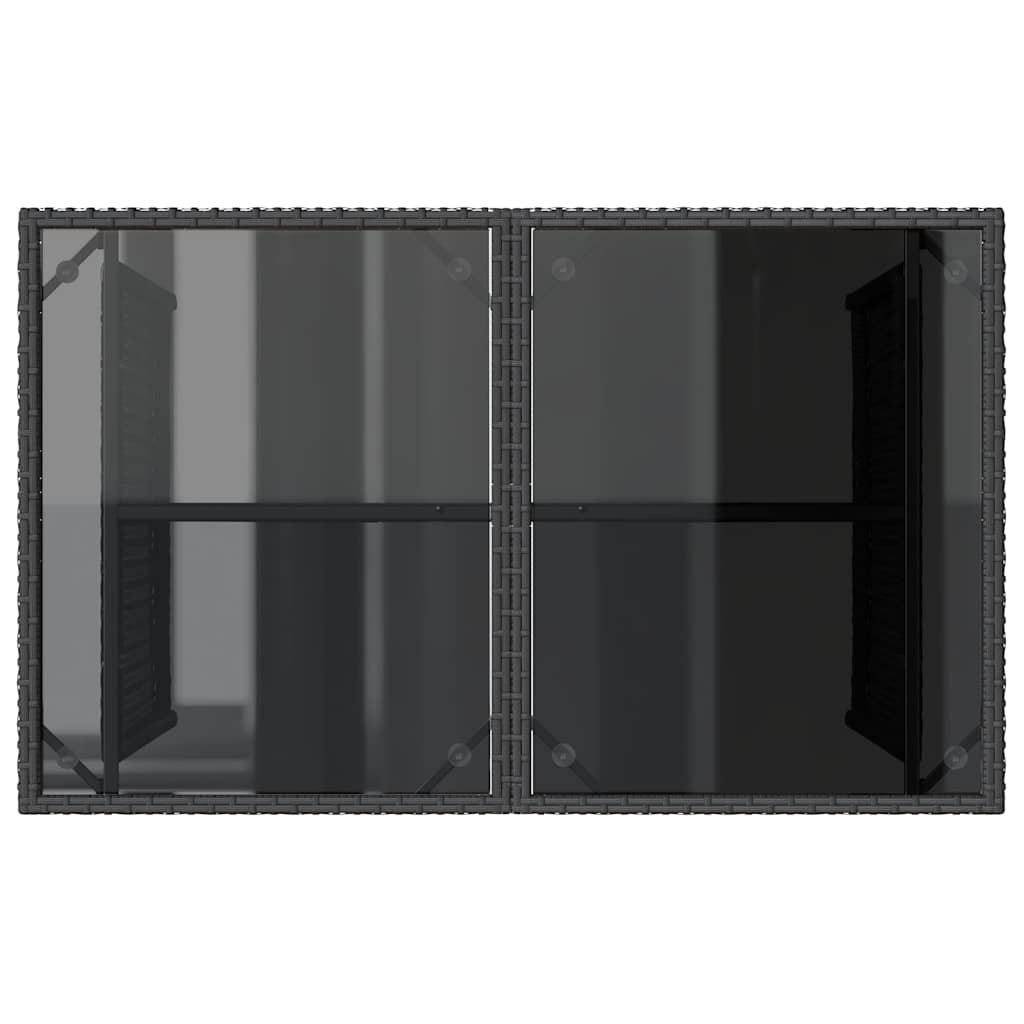 Gartentisch mit Glasplatte Schwarz 110x68x70 cm Poly Rattan