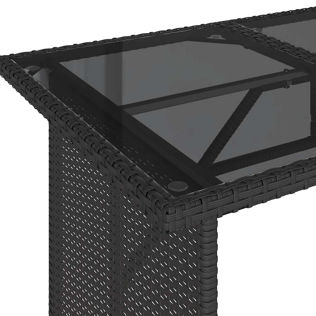 Gartentisch mit Glasplatte Schwarz 110x68x70 cm Poly Rattan
