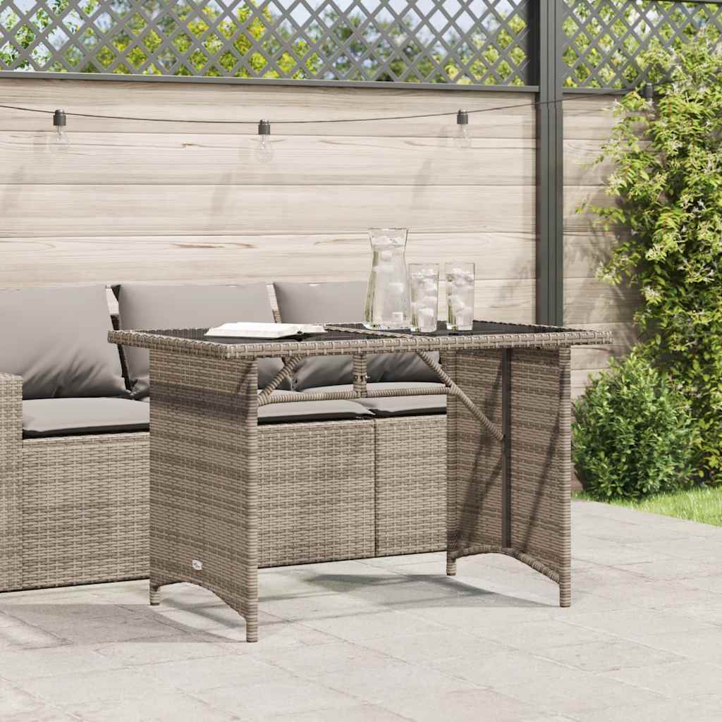 Gartentisch mit Glasplatte Grau 110x68x70 cm Poly Rattan