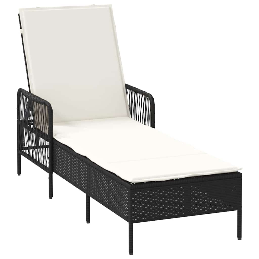 Sonnenliege Schwarz und Cremeweiß 55 x 200 x 92 cm Poly-Rattan
