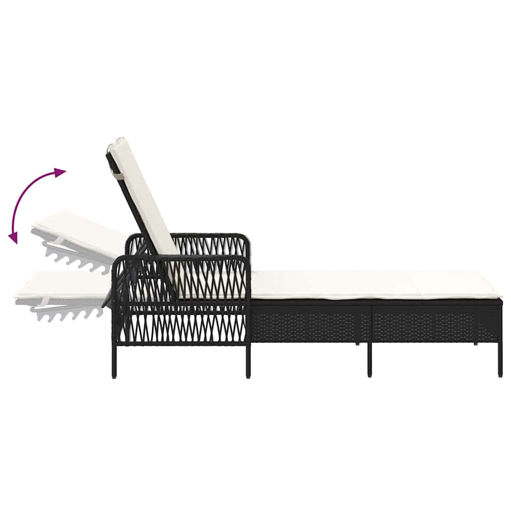 Sonnenliege Schwarz und Cremeweiß 55 x 200 x 92 cm Poly-Rattan