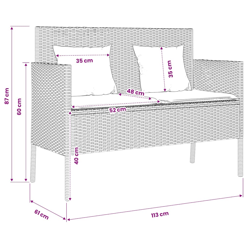 Gartenbank mit Kissen Beige Poly Rattan