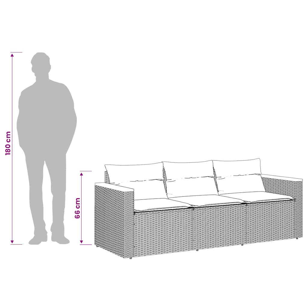 Gartensofa mit Kissen 3-Sitzer Beige Poly Rattan