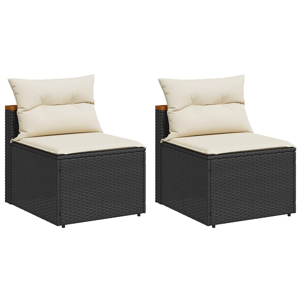 Gartensofas ohne Armlehnen mit Kissen 2 Stk Schwarz Poly Rattan