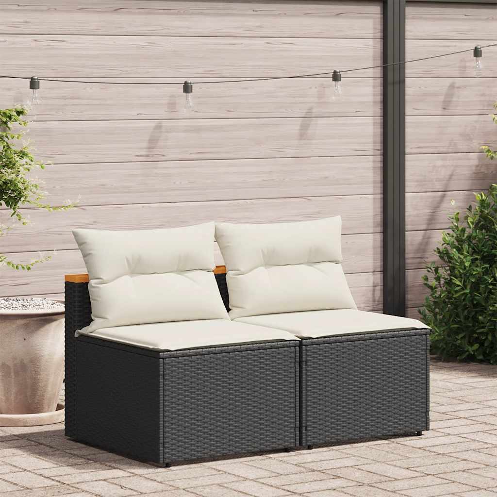 Gartensofas ohne Armlehnen mit Kissen 2 Stk Schwarz Poly Rattan