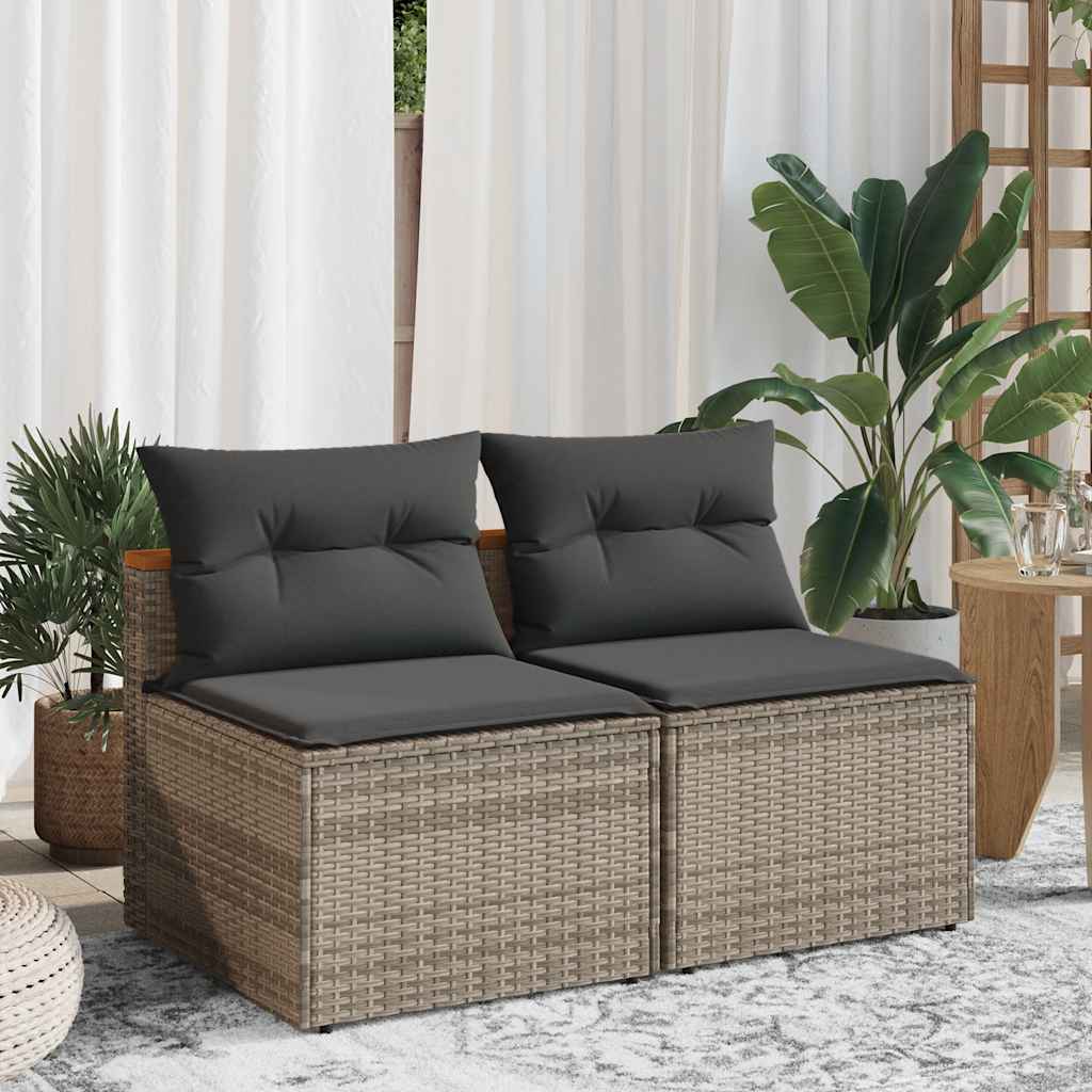 Gartensofas ohne Armlehnen mit Kissen 2 Stk. Grau Poly Rattan