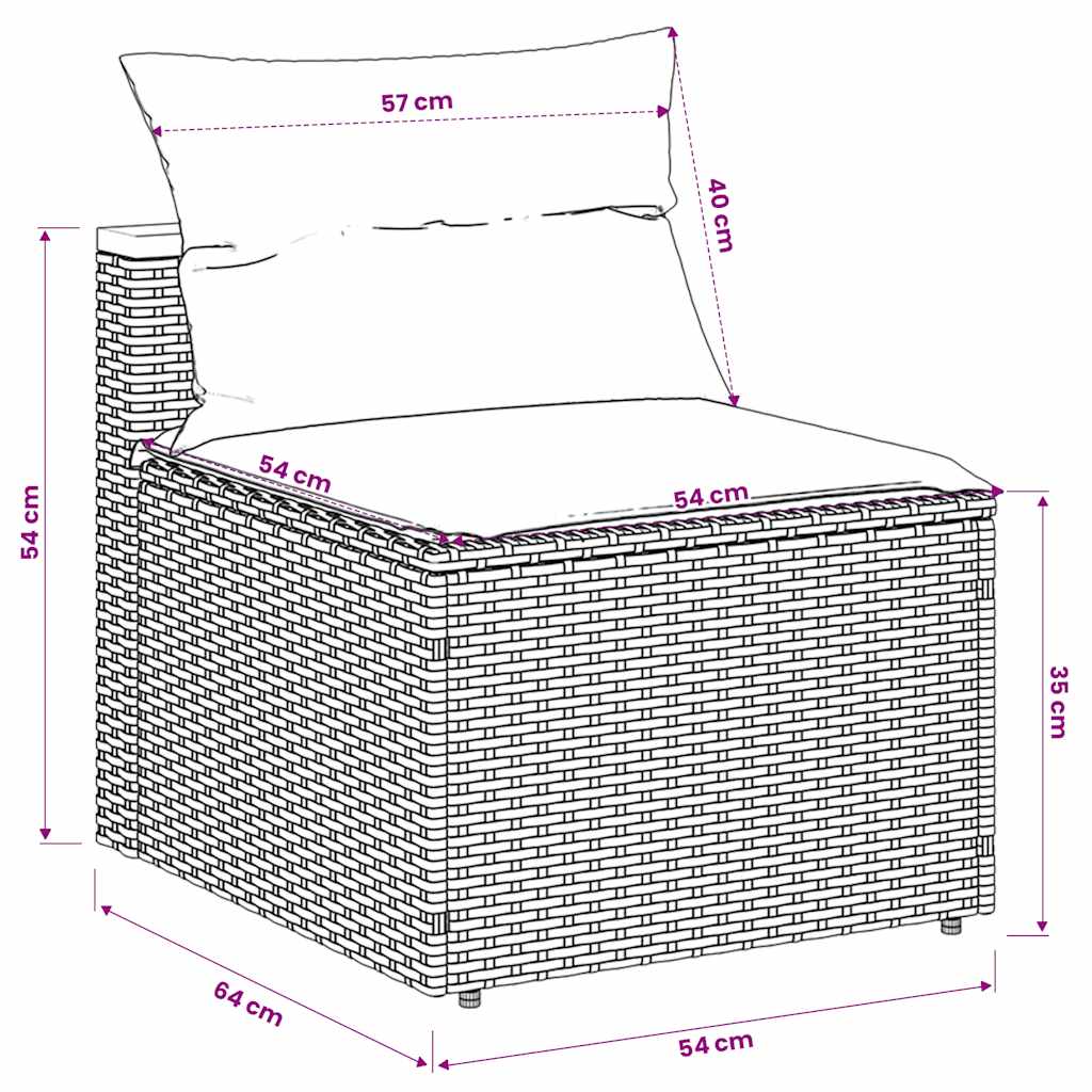 Gartensofas ohne Armlehnen mit Kissen 2 Stk. Grau Poly Rattan