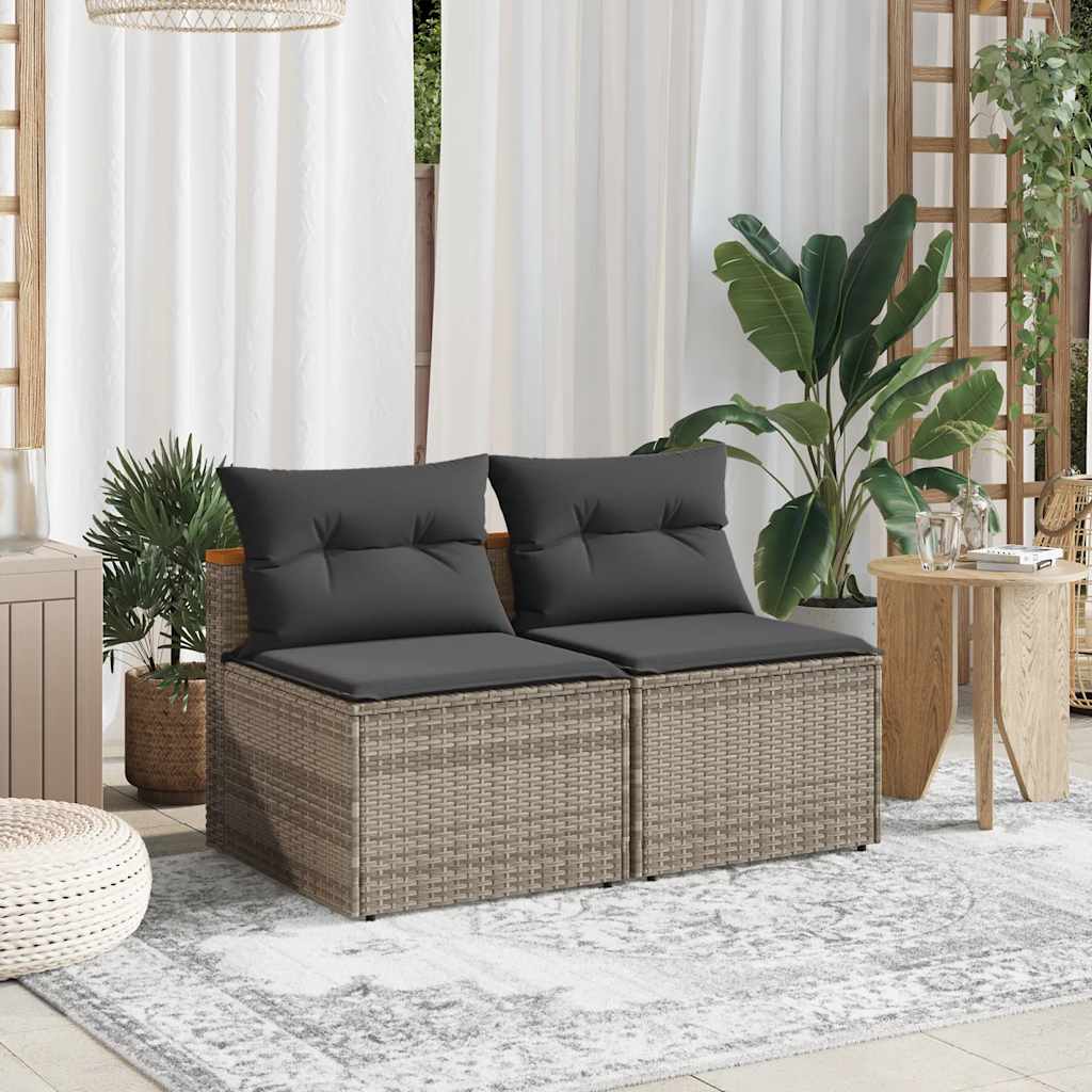 Gartensofas ohne Armlehnen mit Kissen 2 Stk. Grau Poly Rattan