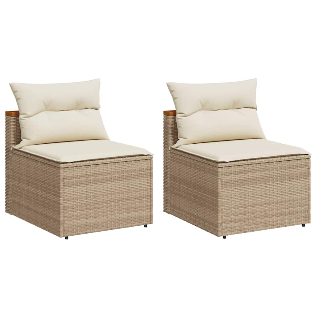 Gartensofas ohne Armlehnen mit Kissen 2 Stk. Beige Poly Rattan