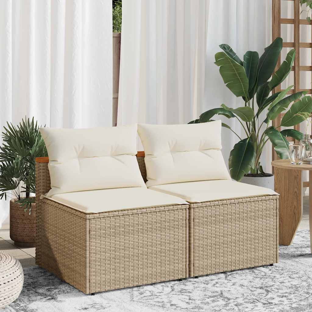 Gartensofas ohne Armlehnen mit Kissen 2 Stk. Beige Poly Rattan