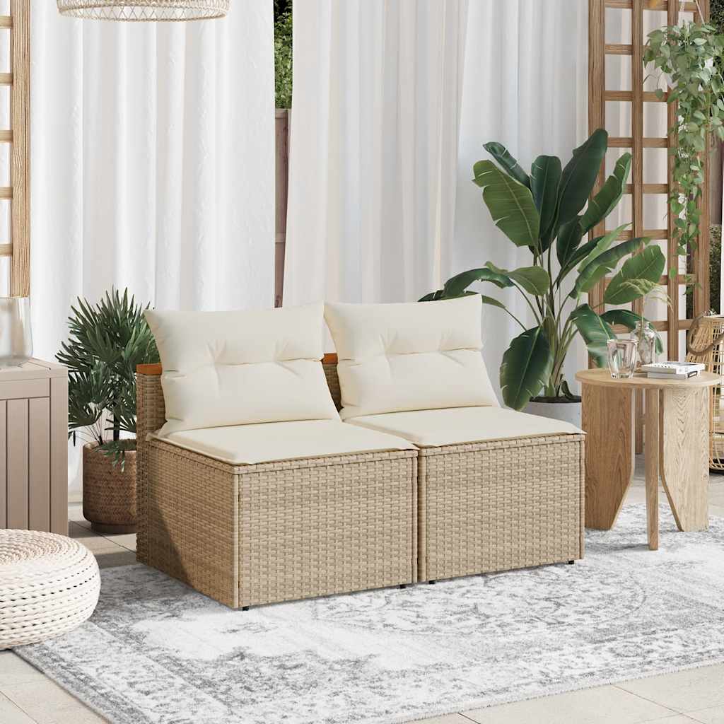 Gartensofas ohne Armlehnen mit Kissen 2 Stk. Beige Poly Rattan
