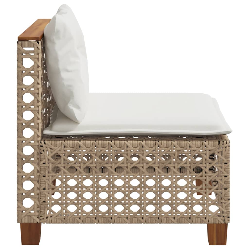 Gartensofa ohne Armlehnen mit Kissen Beige Poly Rattan