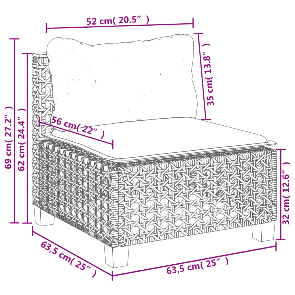 Gartensofa ohne Armlehnen mit Kissen Beige Poly Rattan