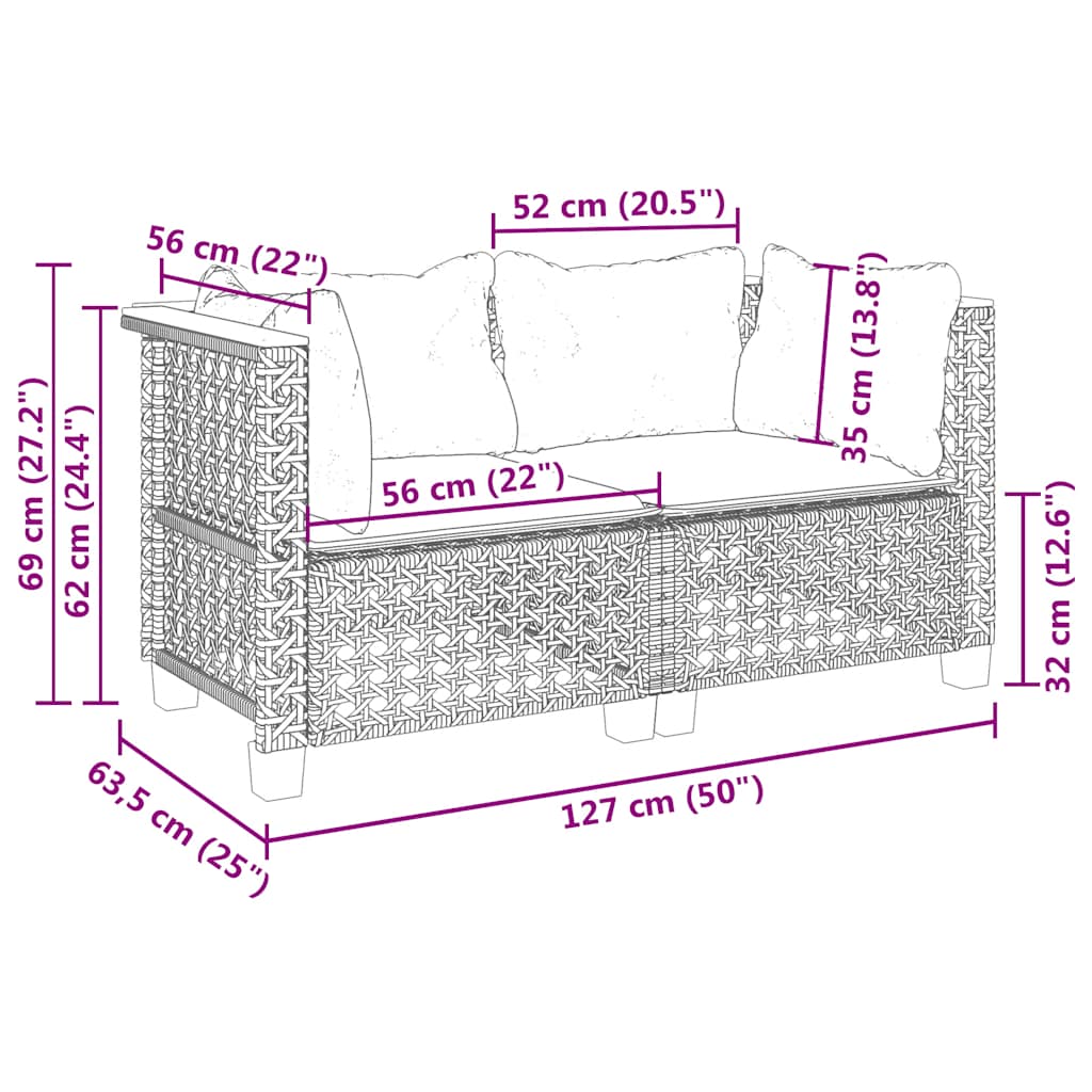 Garten-Ecksofas mit Kissen 2 Stk. Beige Poly Rattan