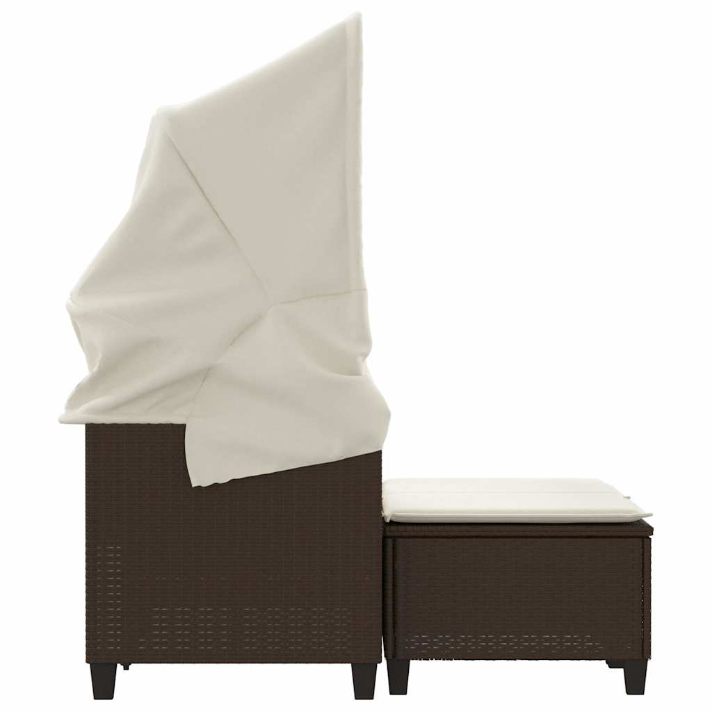 Gartensofa 2-Sitzer mit Dach und Hockern Braun Poly Rattan