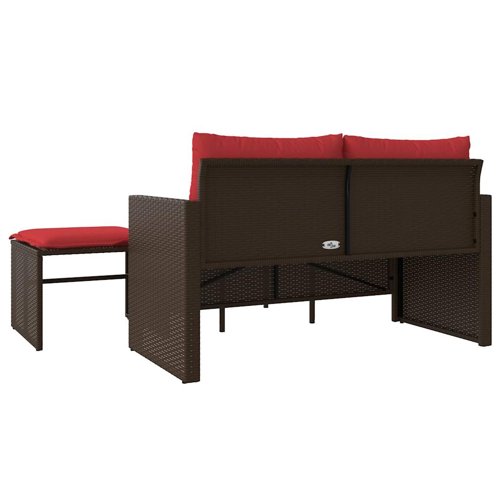 3-teiliges Gartensofa-Set mit Kissen, braun, Polyrattan