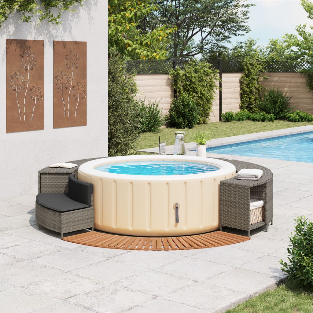 Whirlpool-Umrandung Grau Poly Rattan und Massivholz Akazie