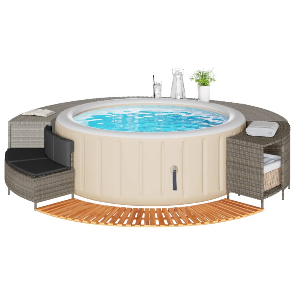 Whirlpool-Umrandung Grau Poly Rattan und Massivholz Akazie