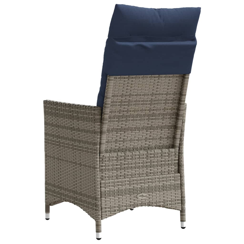 Gartensessel Verstellbar mit Kissen Grau Poly Rattan