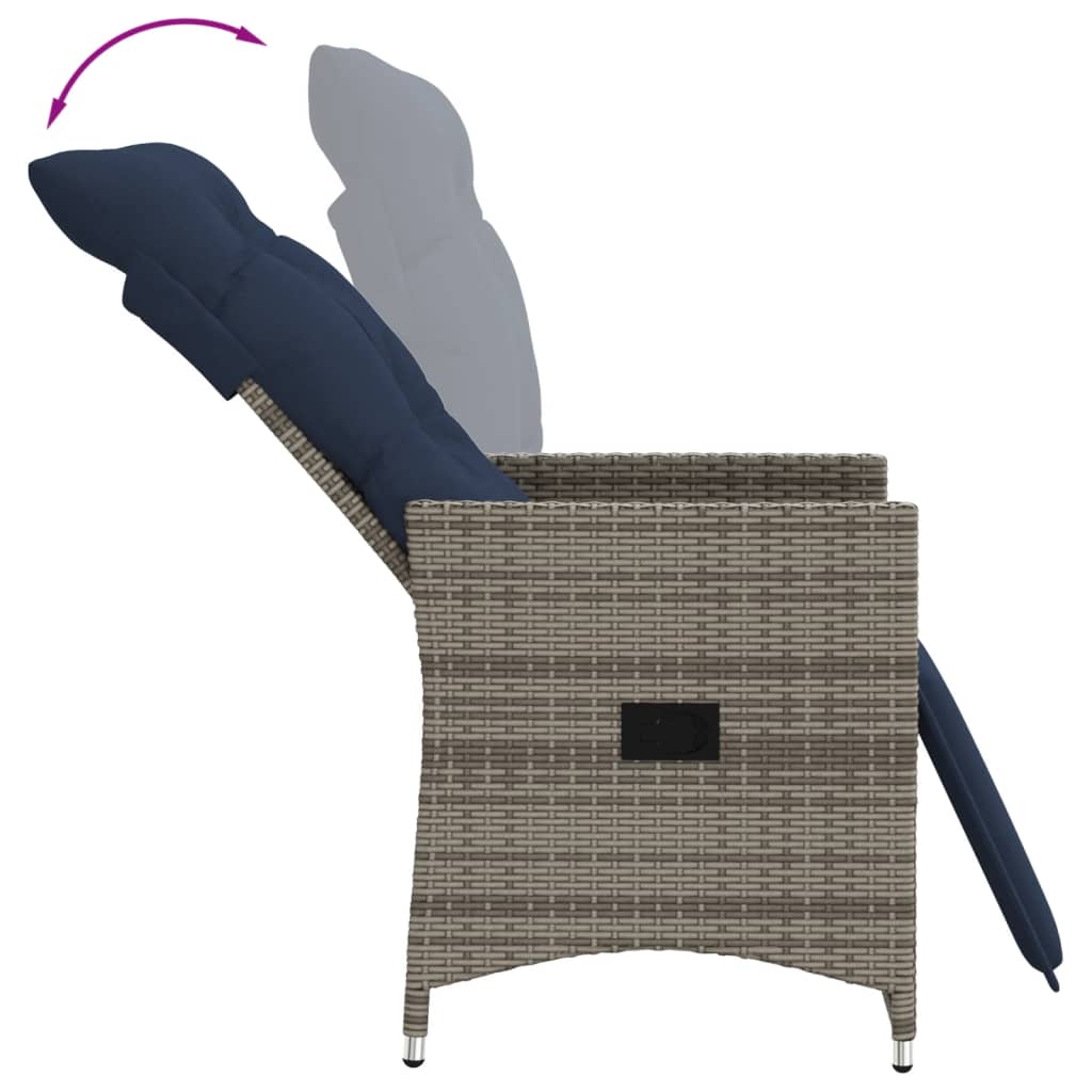 Gartensessel Verstellbar mit Kissen Grau Poly Rattan