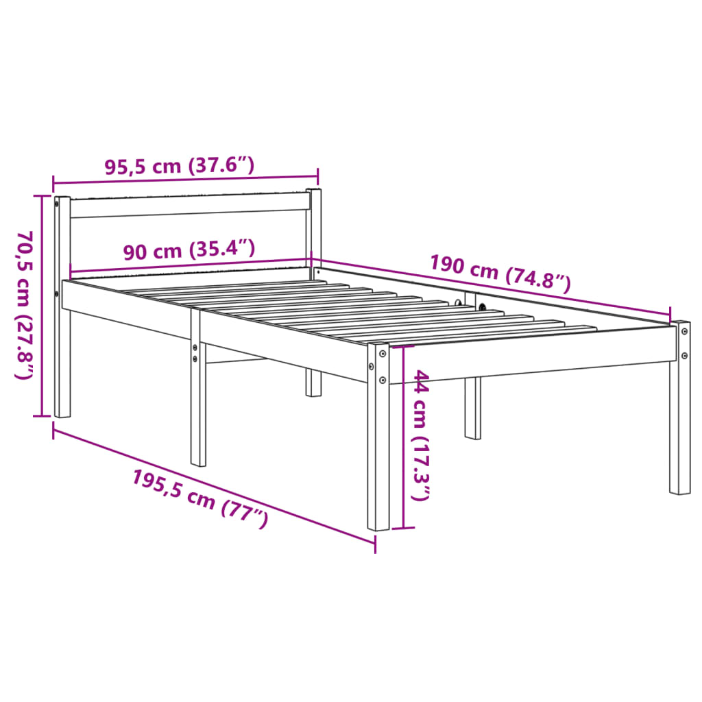 Seniorenbett Wachsbraun 90x190 cm Massivholz Kiefer