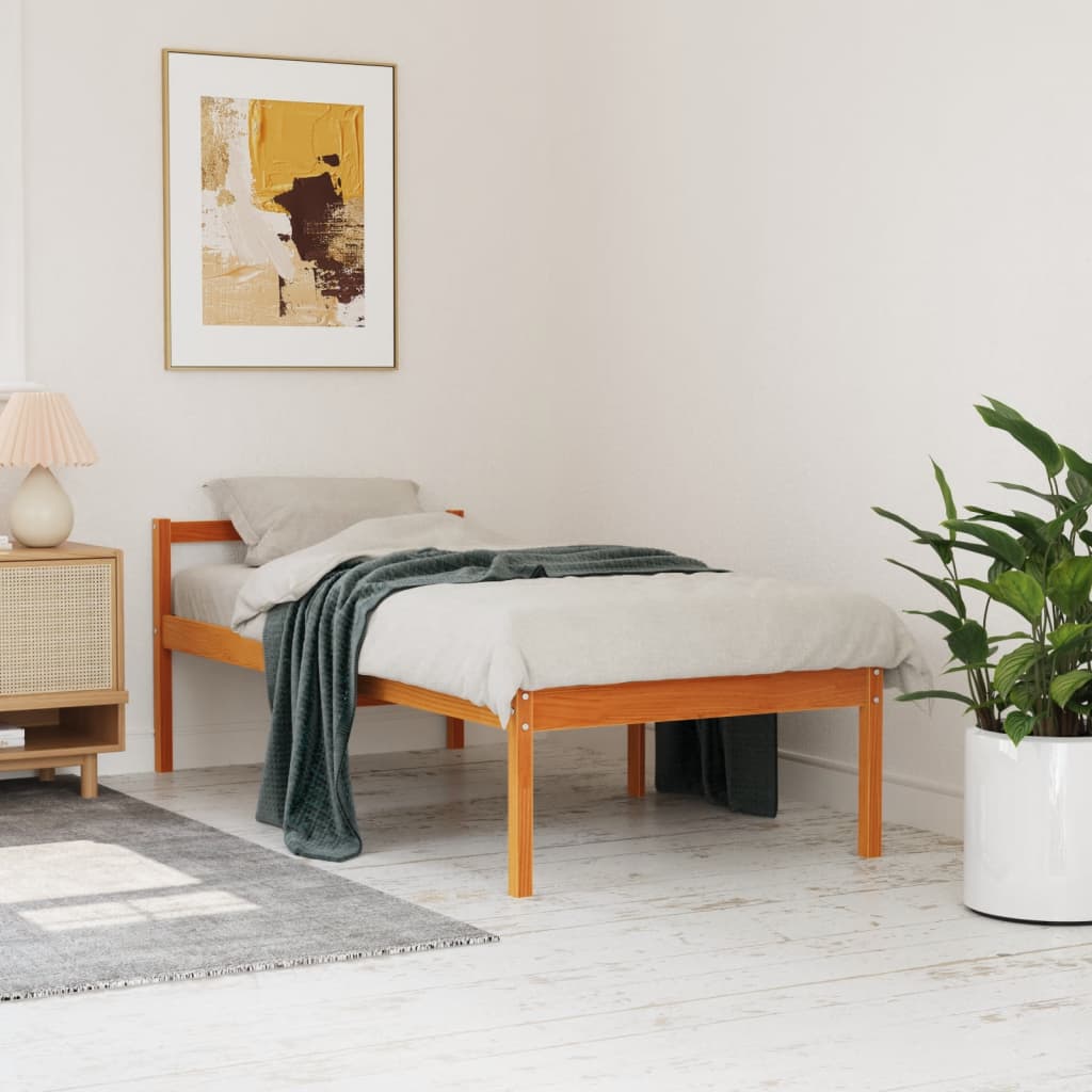 Seniorenbett Wachsbraun 90x200 cm Massivholz Kiefer