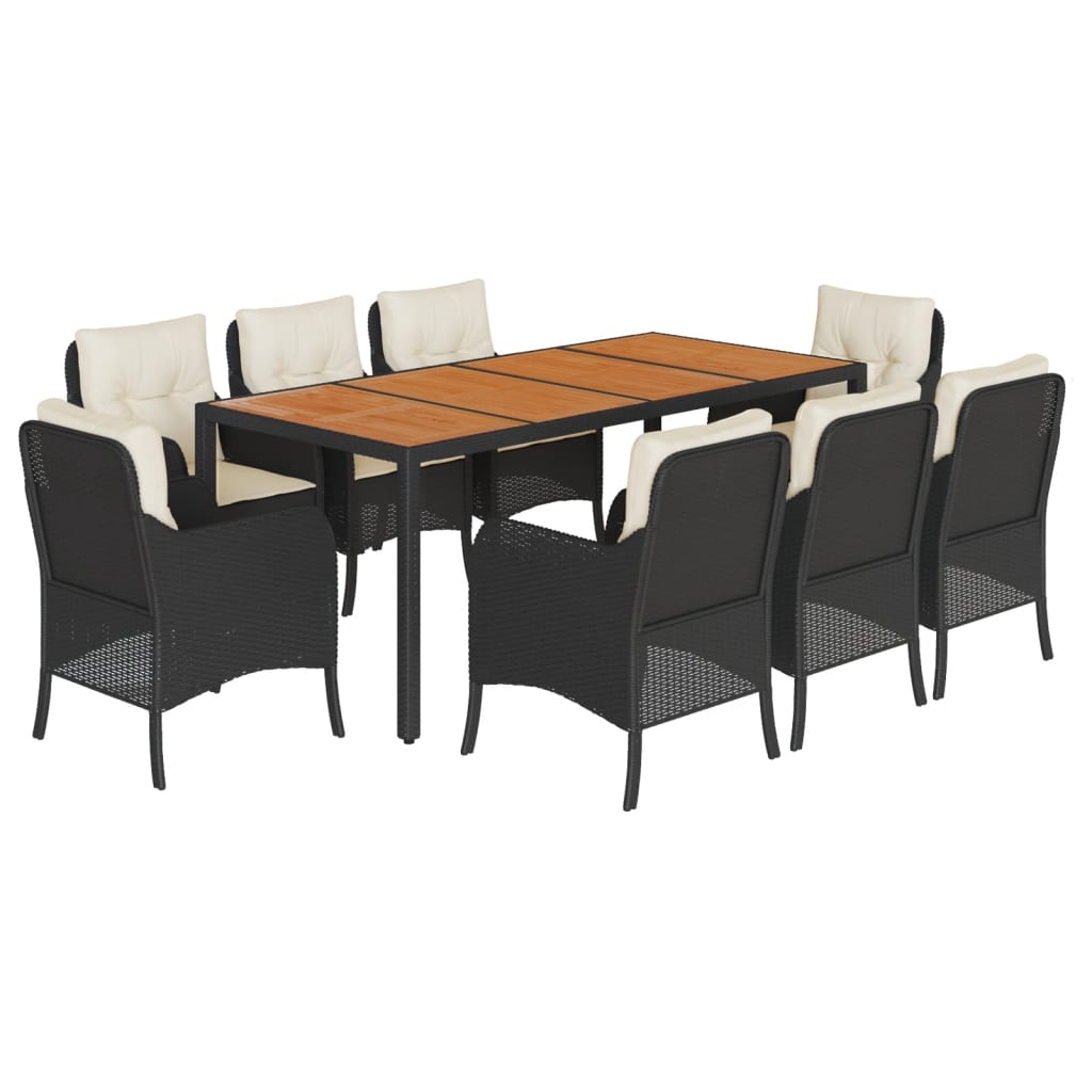 9-tlg. Garten-Essgruppe mit Kissen Schwarz Poly Rattan