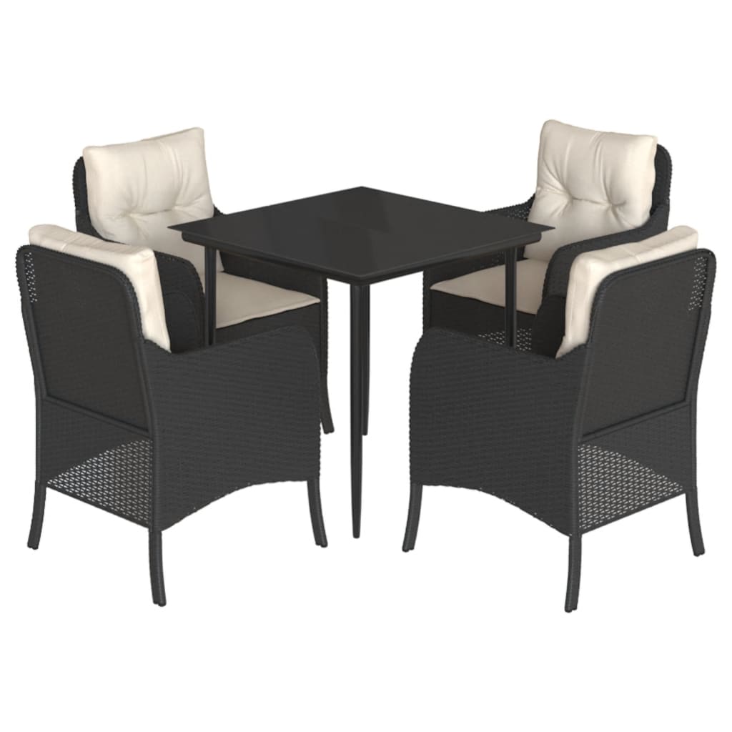 5-tlg. Garten-Essgruppe mit Kissen Schwarz Poly Rattan