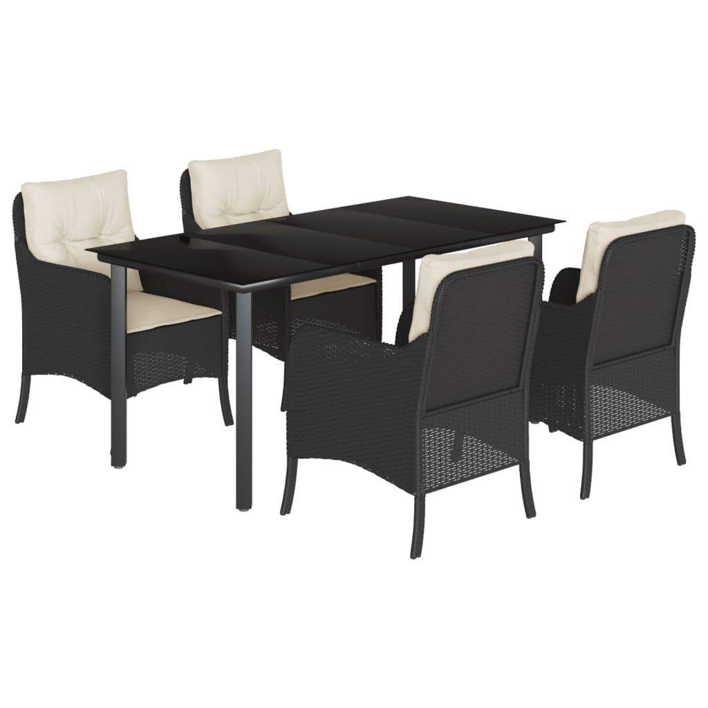 5-tlg. Garten-Essgruppe mit Kissen Schwarz Poly Rattan