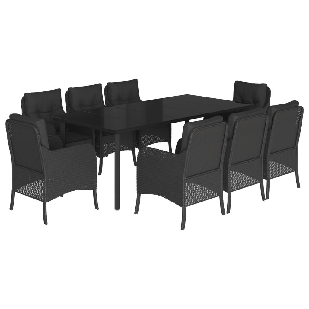 9-tlg. Garten-Essgruppe mit Kissen Schwarz Poly Rattan