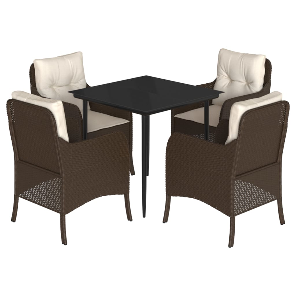 5-tlg. Garten-Essgruppe mit Kissen Braun Poly Rattan
