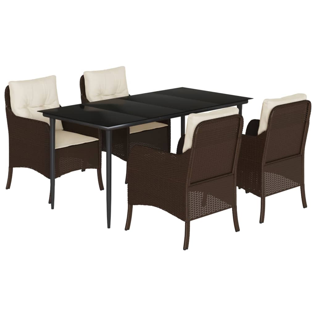 5-tlg. Garten-Essgruppe mit Kissen Braun Poly Rattan