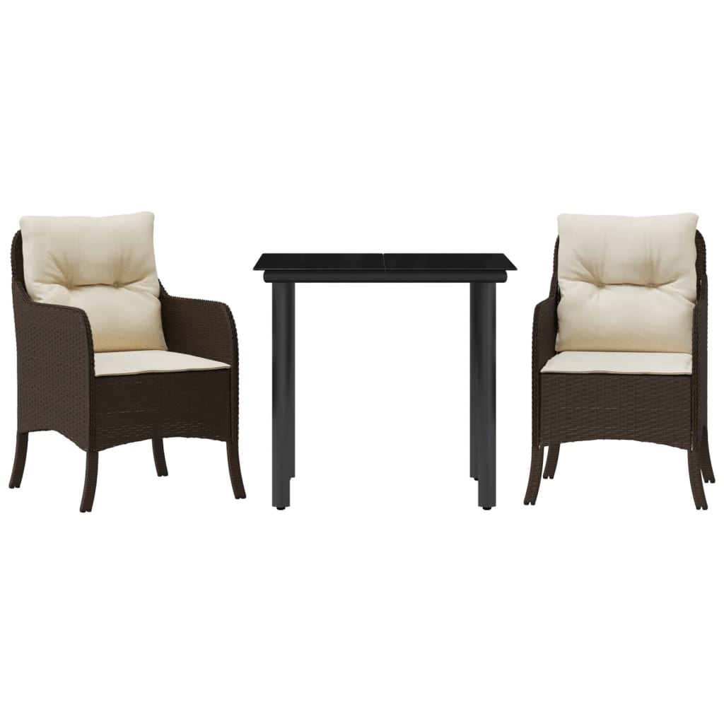 3-tlg. Garten-Essgruppe mit Kissen Braun Poly Rattan