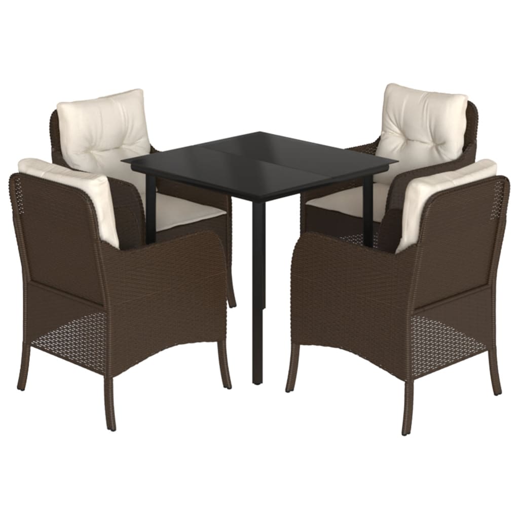 5-tlg. Garten-Essgruppe mit Kissen Braun Poly Rattan