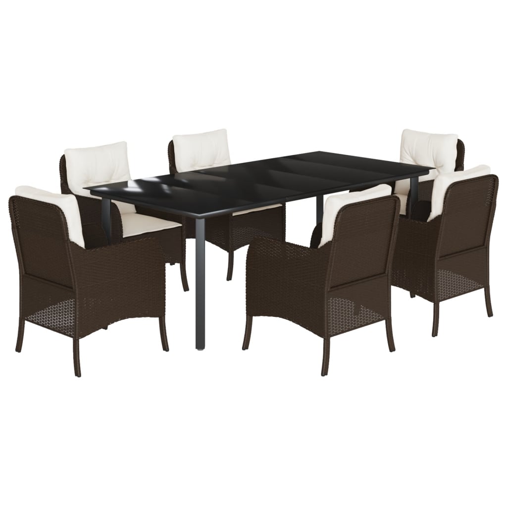 7-tlg. Garten-Essgruppe mit Kissen Braun Poly Rattan