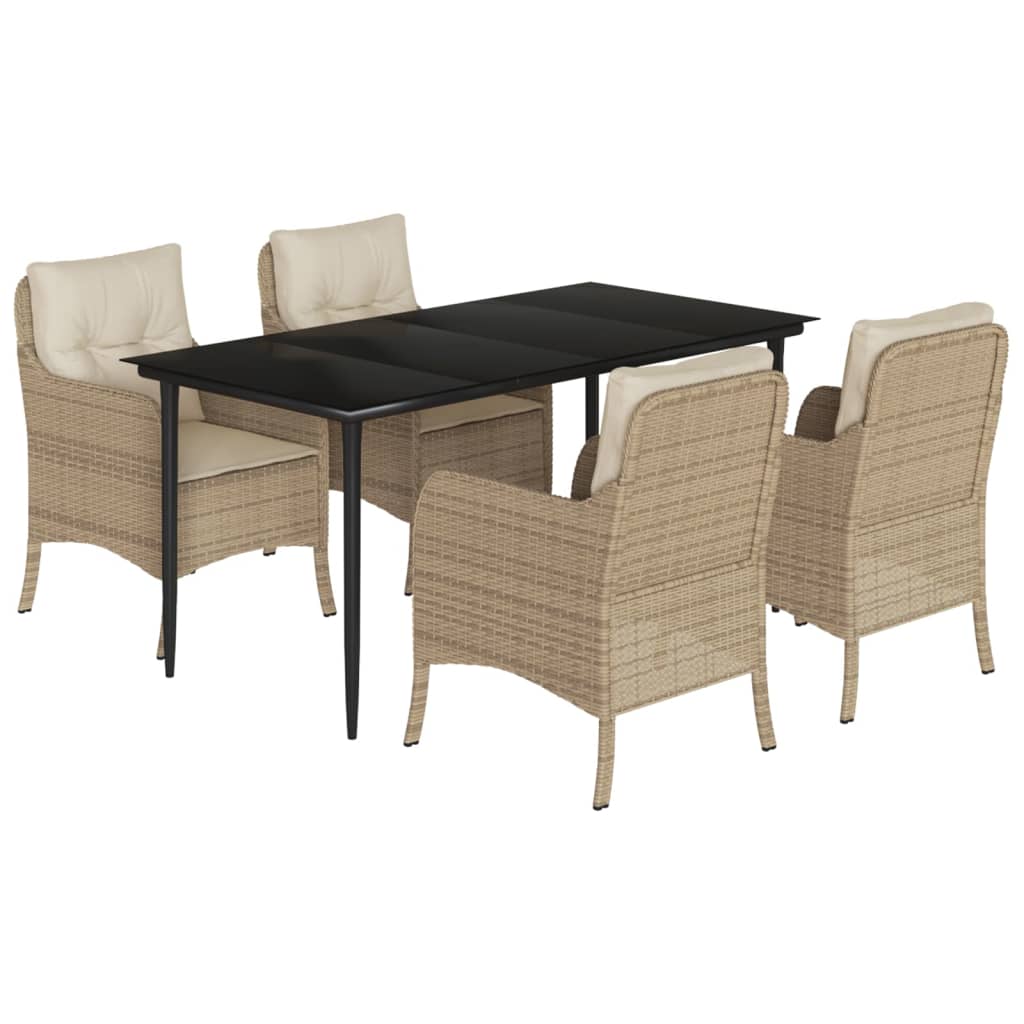5-tlg. Garten-Essgruppe mit Kissen Beige Poly Rattan