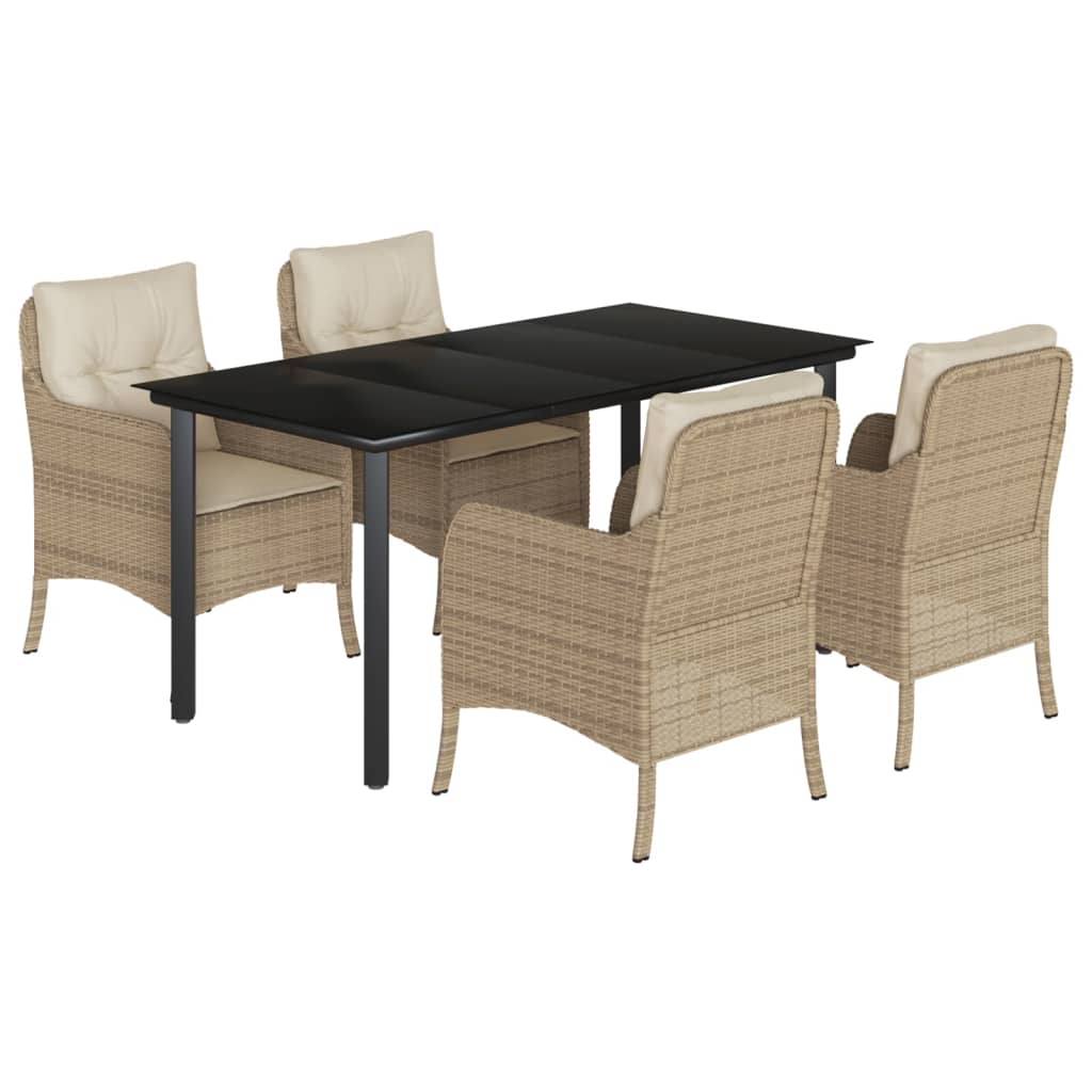 5-tlg. Garten-Essgruppe mit Kissen Beige Poly Rattan