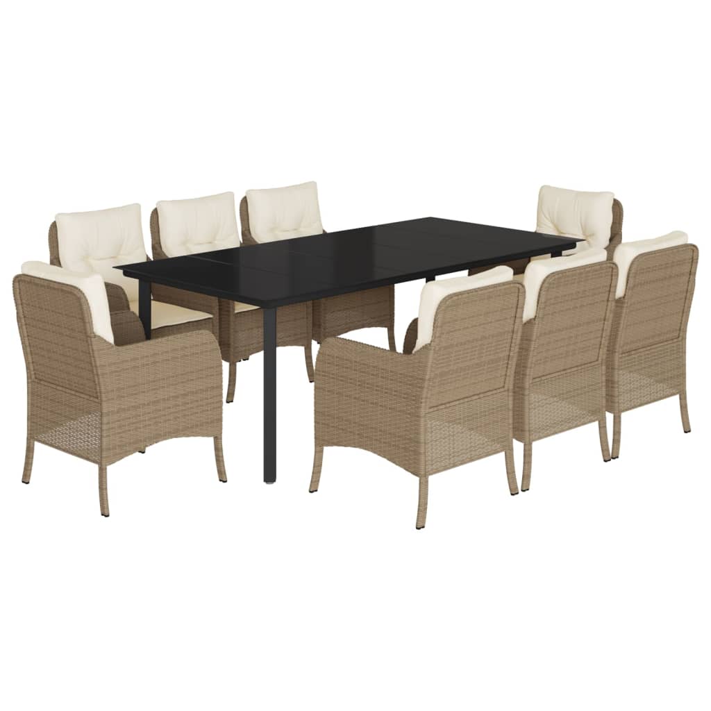9-tlg. Garten-Essgruppe mit Kissen Beige Poly Rattan
