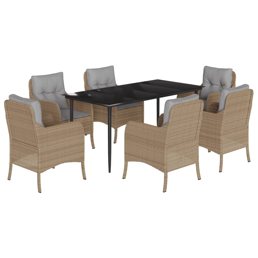 7-tlg. Garten-Essgruppe mit Kissen Beige Poly Rattan